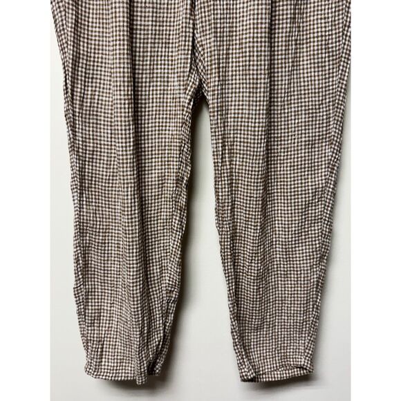 EILEEN FISHER 100% Organic Linen Tan/White Gingham Print Pull-On Pants, Sz M - Picture 6 of 11